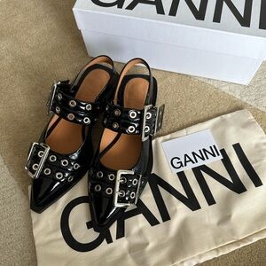 Ganni Buckle Ballerina Flats